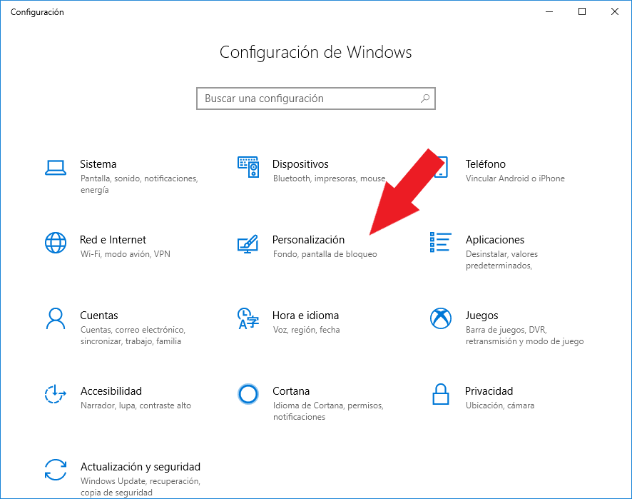 Acceso a la personalización de windows