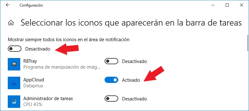 Seleccionar los iconos que aparecerán en la barra de tareas de Windows