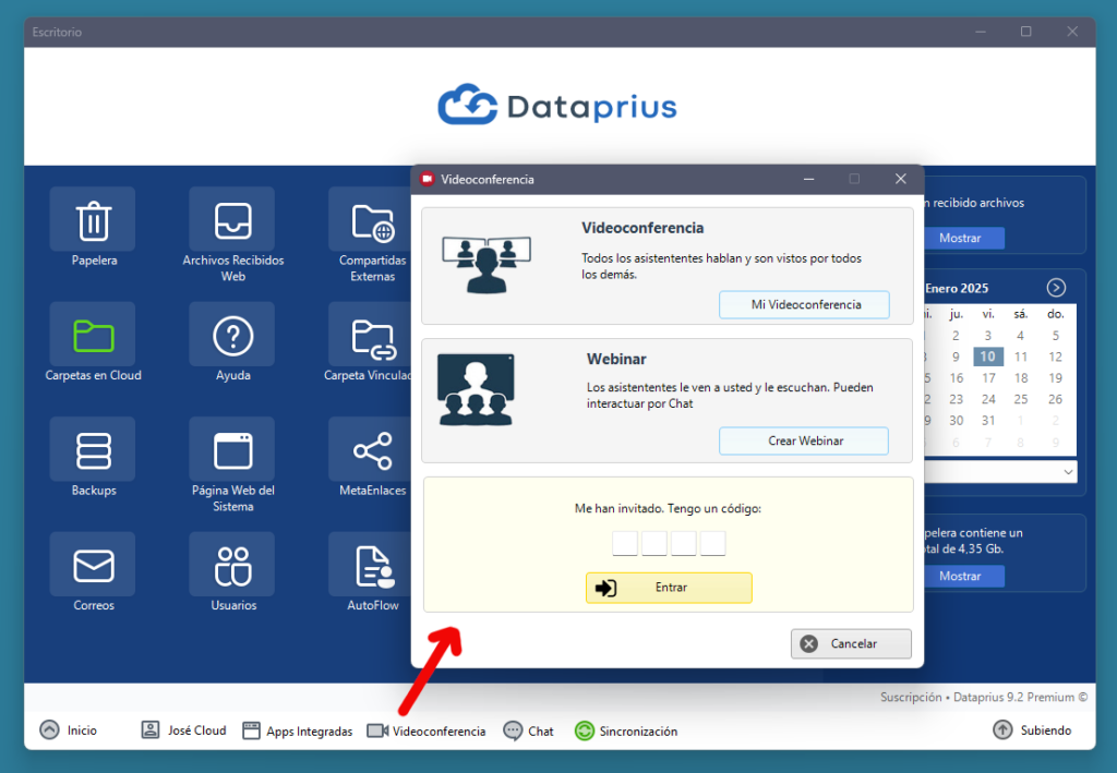 Abrir Video conferencia Dataprius desde el escritorio