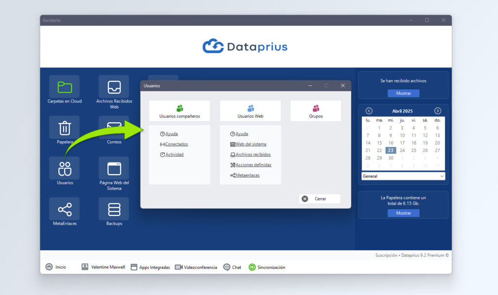 Escritorio Dataprius. Icono de gestión de usuarios.
