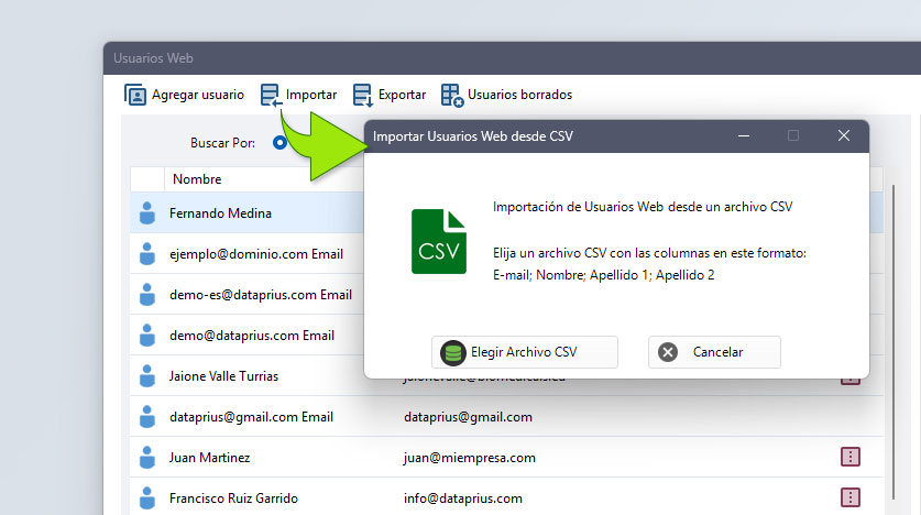 Importar usuarios web desde archivo CSV