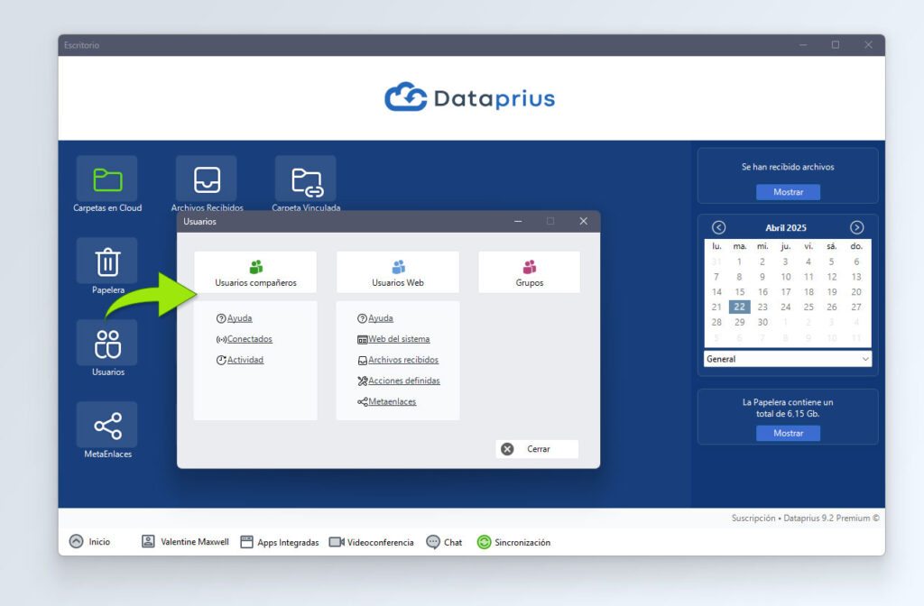 En el escritorio de Dataprius hacemos click en el icono de Usuarios.