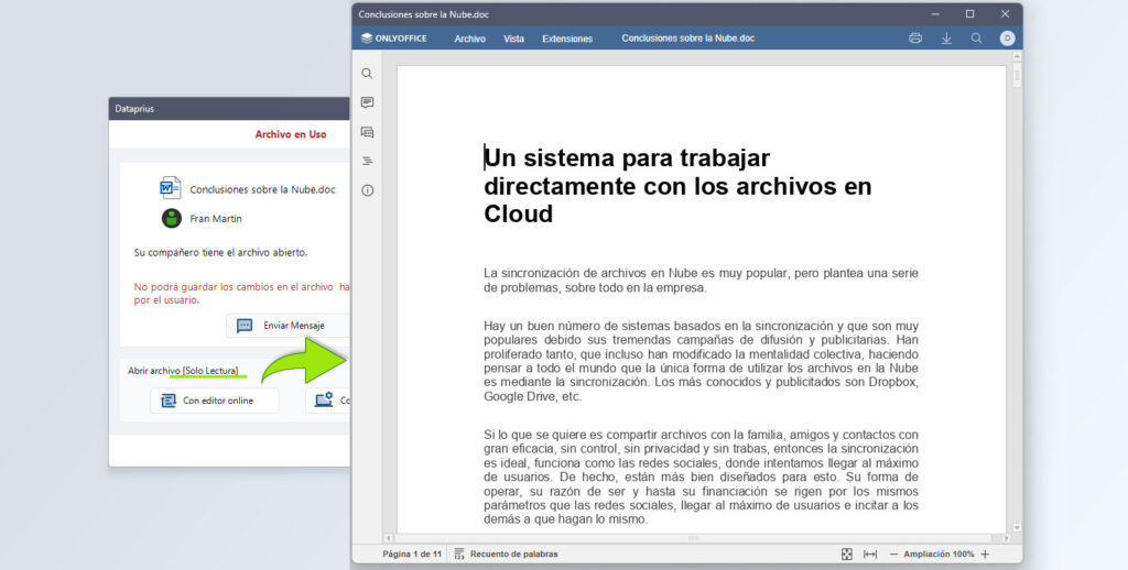 Abrir archivo en uso de otros compañero en modo de solo lectura.