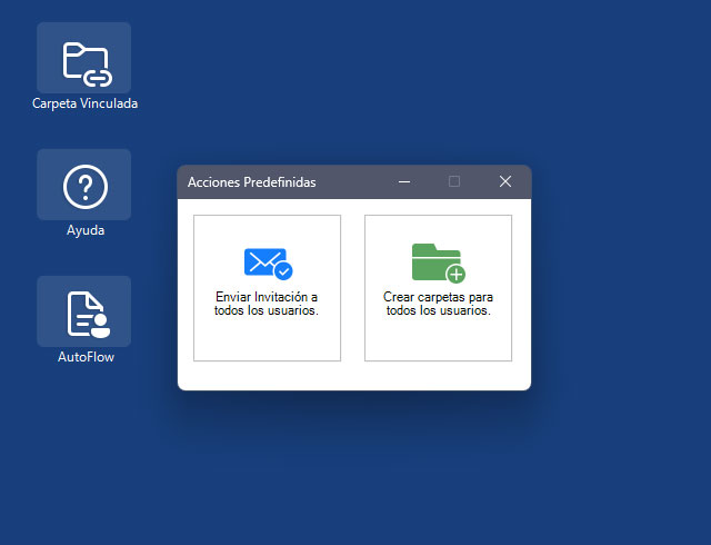 Ventana con menú de acciones definidas para Usuarios Web.