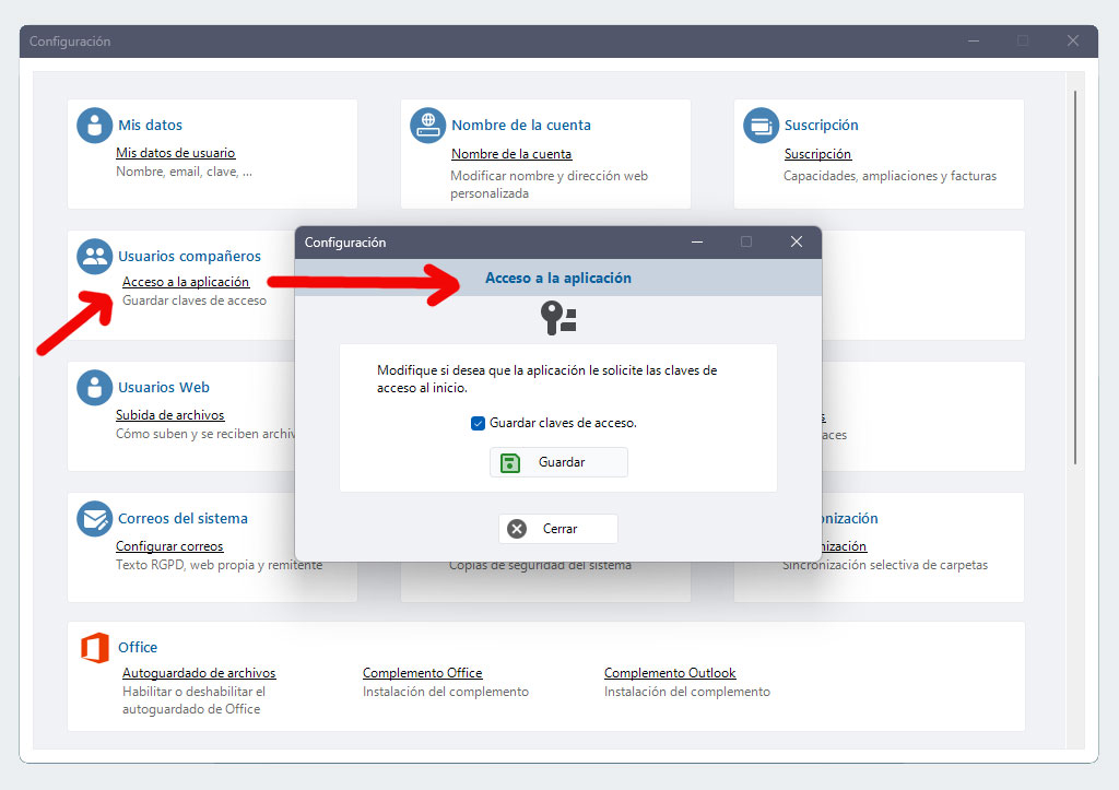 Configuración. Acceso a la aplicación.