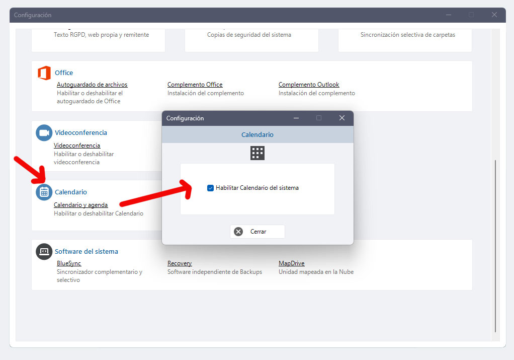 Configuración calendario