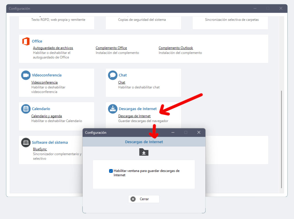 Configuración descargas de Internet