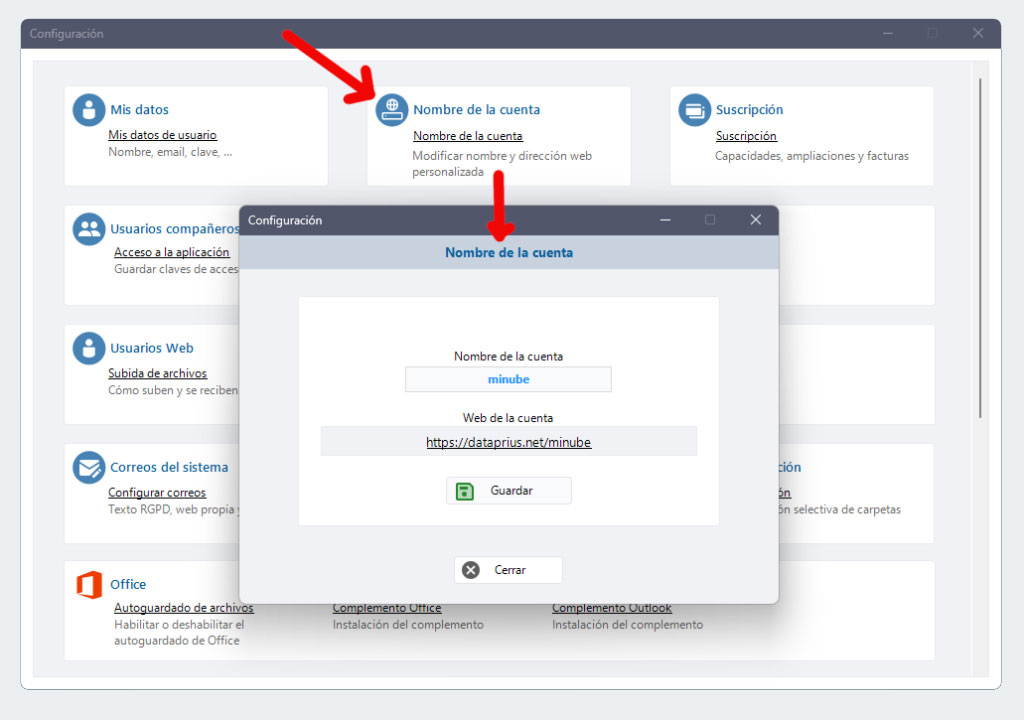 Configuración, ver y modificar el nombre de la cuenta.
