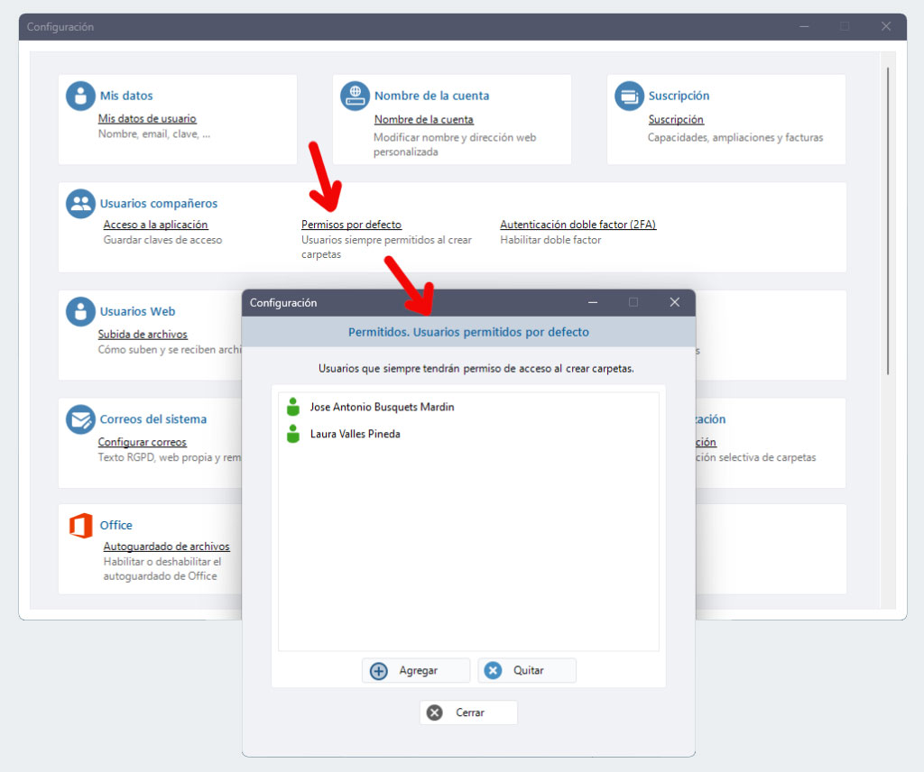 Permisos por defecto para los usuarios.