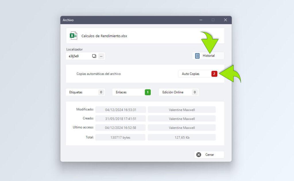 Historial y Autocopias del archivo